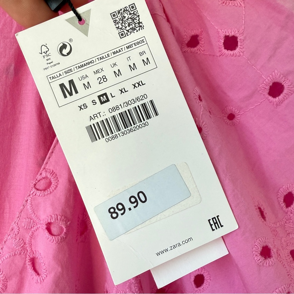 NWT | Zara Pink Openwork Embroidered Midi
V-neck Dress | Size M - Picture 9 of 13